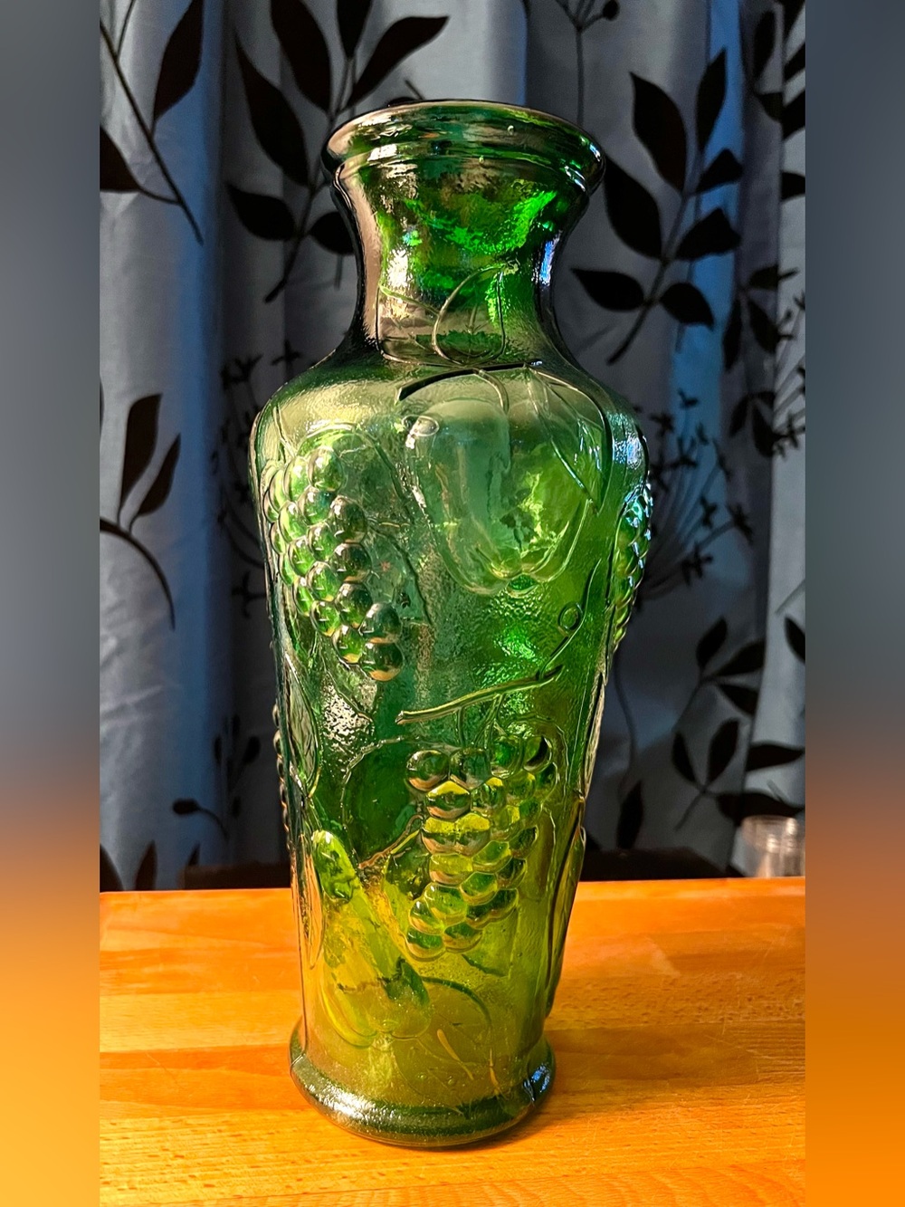 Green Embossed Glass Grape Vase
